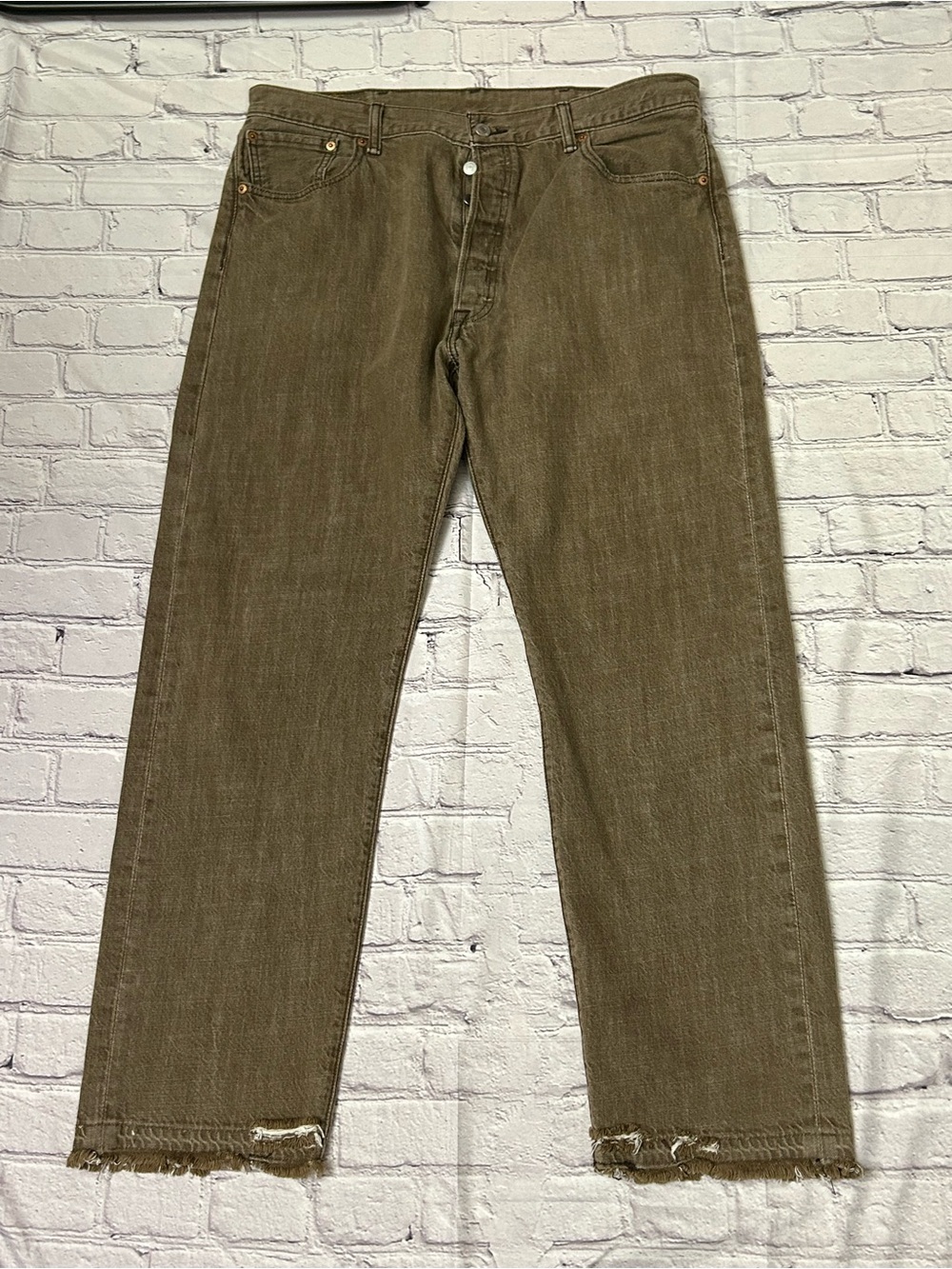 Levi’s 501 White Oak Cone Denim Olive Brown Jeans W38 L32